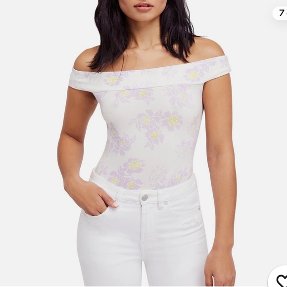 Free people so much off the shoulder top purple and yellow flowers bodysuit - Picture 1 of 7